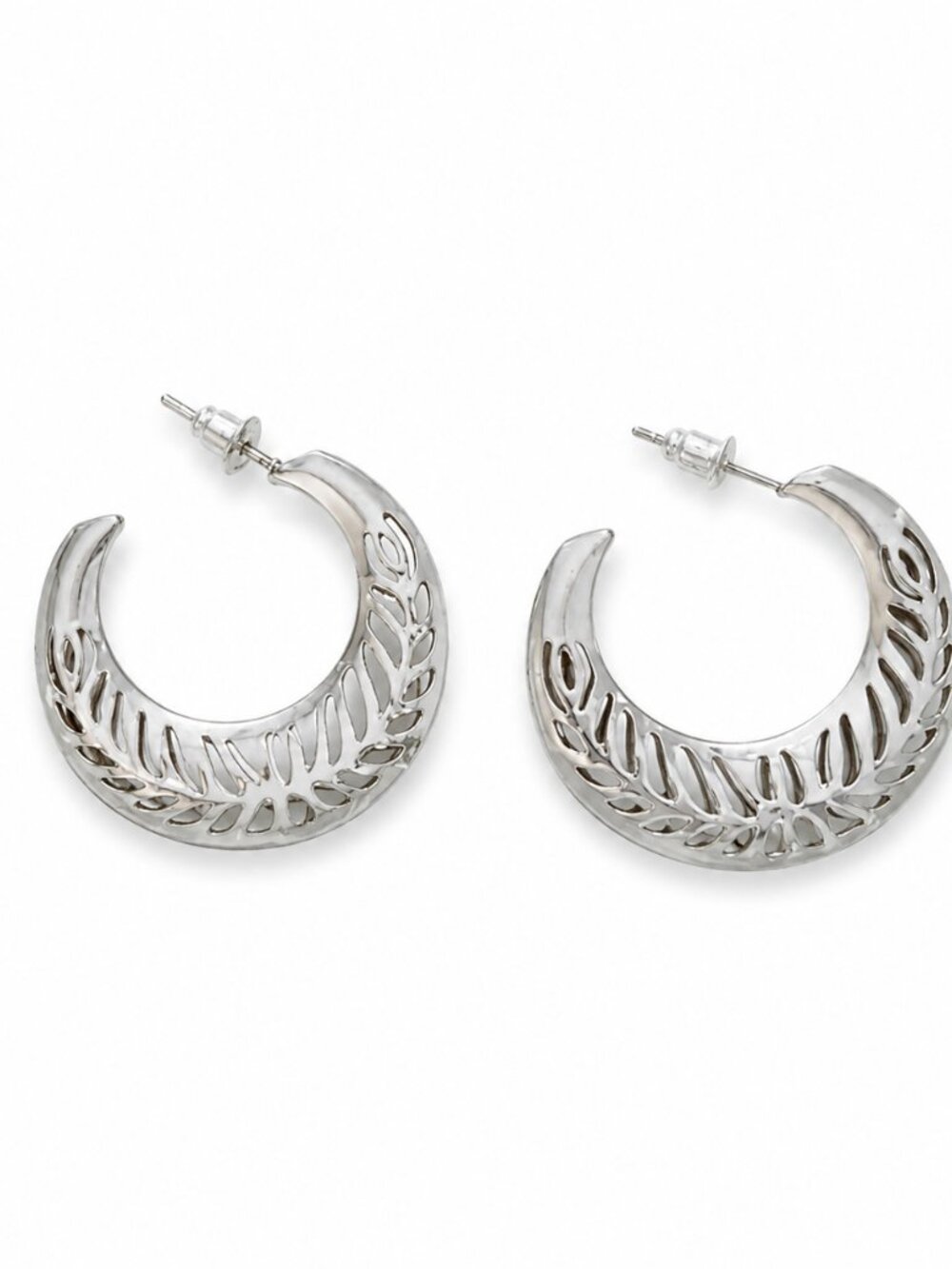 Silver Leaf Cutout Hoop Earrings
